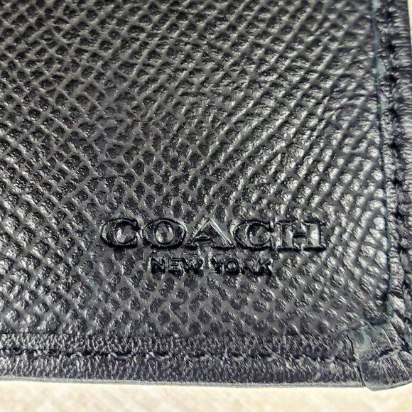 Coach Slim Trifold Wallet - Charcoal Signature Canvas and Black Leather - Picture 8 of 15